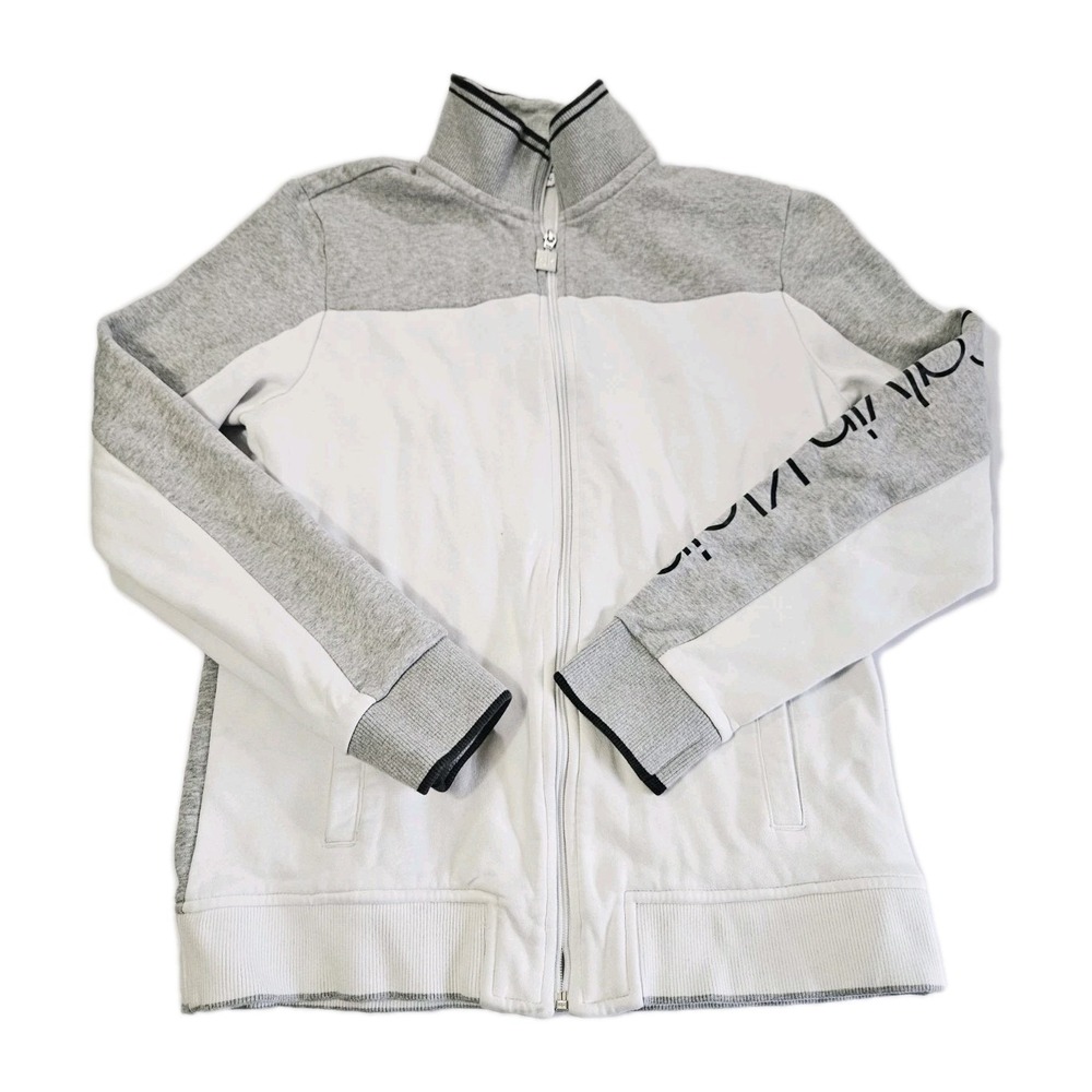 Calvin Klein Full Zip Gray/White Sweatshirt Arm Logo Men's Size Small